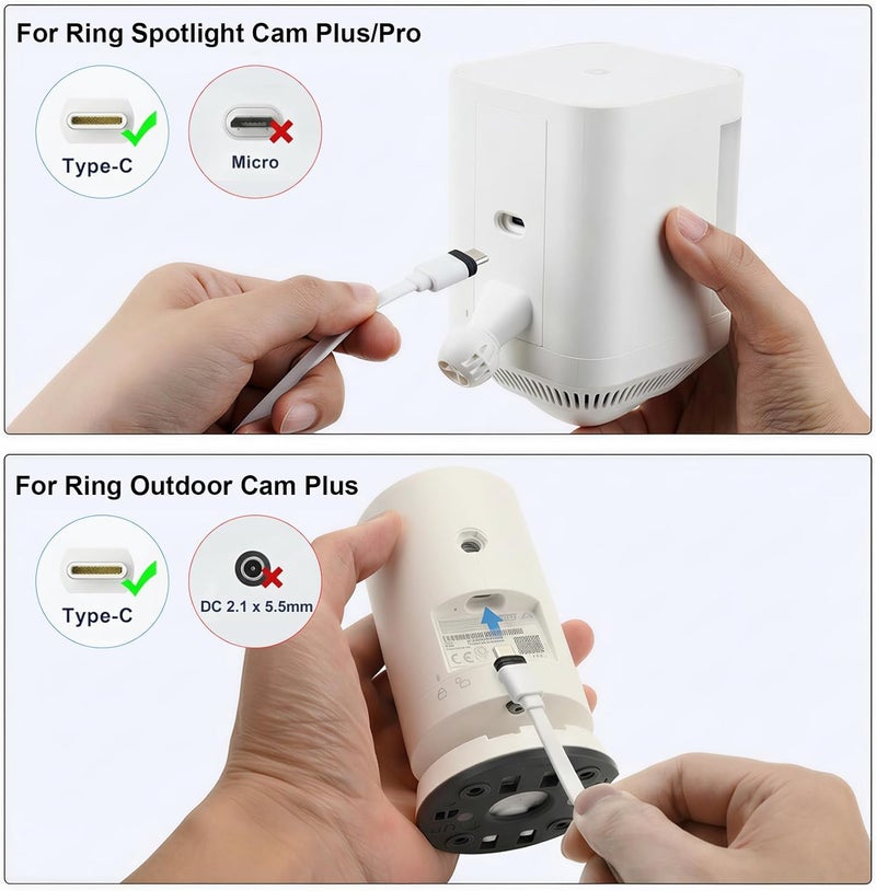 ALERTCAM Weatherproof Power Cord for Spotlight Cam Plus/Pro (Battery), 25ft USB-C Outdoor Charging Cable for Continuous Camera Power Supply, White - Image 3